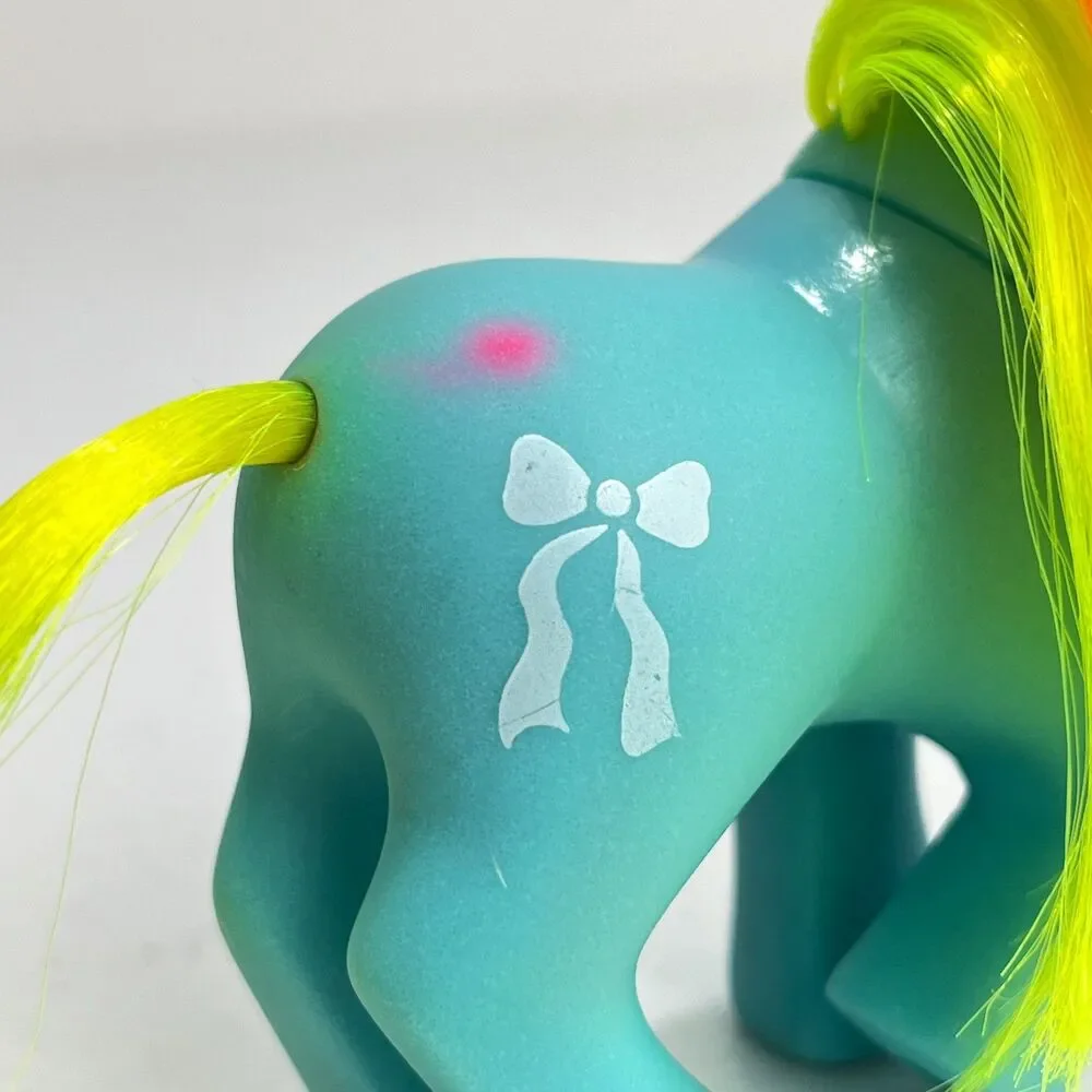 Vintage G1 My Little Pony BBE Baby Ribbon Blue Yellow Orange Hasbro 1985 Flaws